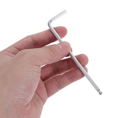 Durable 2Pc Metric Hex Key Wrench Set With Ball End Design Built From Heavy Duty Alloy Steel For Tough Jobs Featuring A Matte Chrome Finish That Looks Cool And Performs Like A Champ. Metric ball end hex key wrench in hand, alloy steel with matte chrome finish