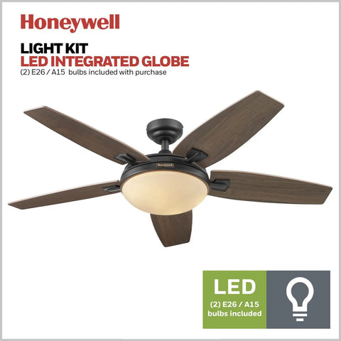 48 Inch Indoor Ceiling Fan With LED Light, Remote Control, Bronze Finish, Reversible Motor, Dual Mounting Options