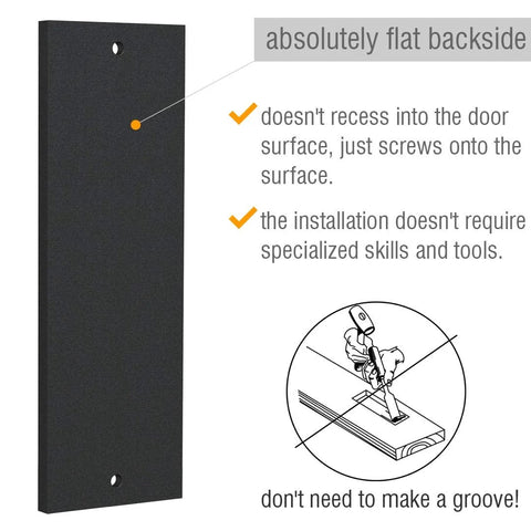 6 Inch Finger Flush Pulls For Closet Pocket Doors And Sliding Barn Doors Set In Matte Black, flat backside view with text instructions.