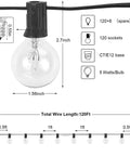 Diagram of 120 Foot Outdoor String Lights With G40 Edison Globe Bulbs, 126 Bulbs Plus 6 Spares, UL Listed, E12 Socket, dimensions shown
