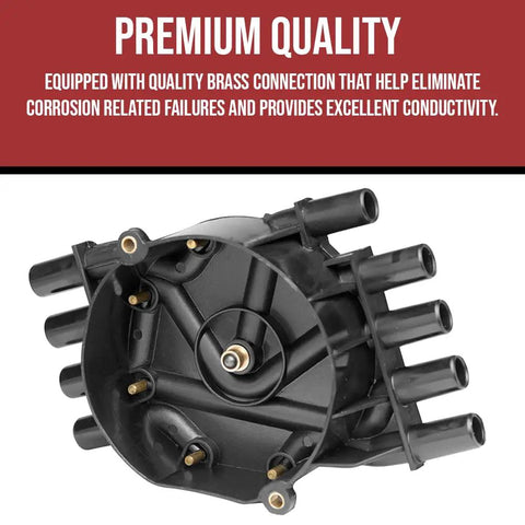 Distributor Cap and Rotor Kit For Mercruiser and Volvo Penta V8 Engines with flat top and brass contacts, front view