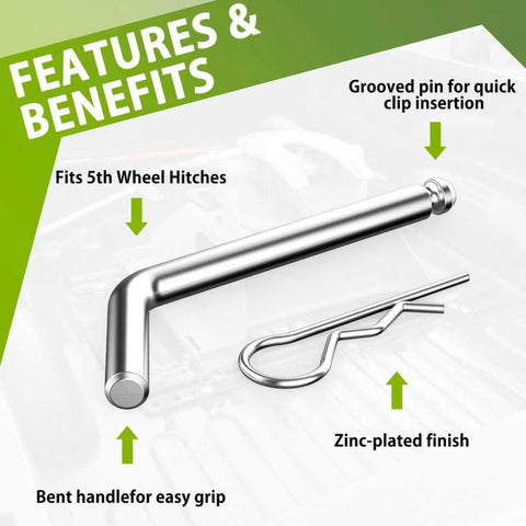 Replacement Heavy Duty 1/2-Inch 5th Wheel Pins And Clips For Base Rails And Gooseneck Hitches, Galvanized Rust-Resistant