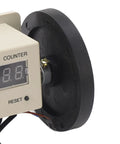 Close-up of Dioche Digital Measuring Wheel 0.01 999999M counter display and dual wheel design for precision measurements.