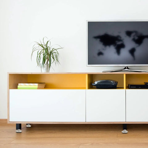 Cabinet with 10 Pack Adjustable Furniture Leg Levelers With Beefy Stainless Steel And PP Construction, reducing friction on floor