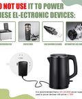 Image showing devices that should not be powered with No Fuss Plug And Play AC To DC Converter And Car Cigarette Lighter Adapter.