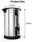 Party-Ready 18L Coffee Urn That Delivers Up To 120 Cups Per Hour, Stainless Steel Beverage Dispenser dimensions shown