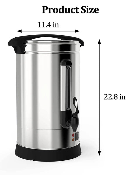 Party-Ready 18L Coffee Urn That Delivers Up To 120 Cups Per Hour, Stainless Steel Beverage Dispenser dimensions shown