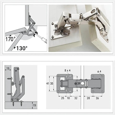 Big Angle Cabinet Door Hinges Set, 2 Pack Hidden Frameless Hinges With Fixing Screws, Adjustable 130 To 170 Degree, Copper Nickel Plated