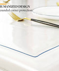 Close-up of Clear Desk Protector 1.5mm Thick 14 By 24 Inches Heavy Duty Vinyl Desk Pad on white surface with rounded corners