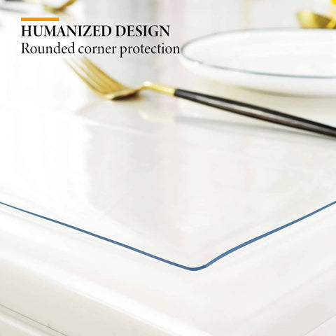 Close-up of Clear Desk Protector 1.5mm Thick 14 By 24 Inches Heavy Duty Vinyl Desk Pad on white surface with rounded corners