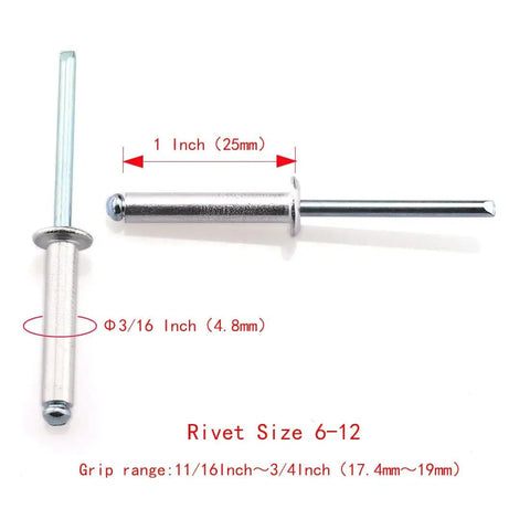 Aluminum Blind Rivet Kit 60 Pcs 3/16 X 1 Inch Open End Dome Head Self Plugging Fasteners For Metalwork Grip Range 11/16 To 3/4 Inch