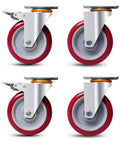 Heavy Duty Swivel Caster Wheels Four Pack Polyurethane Trolley Casters With Double Ball Bearings And Two Brake Plates for rolling furniture.