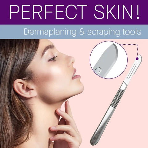 Profile of a woman with a Disposable Dermaplaning Scalpel Blades Size 20 Carbon Steel Sterile Pack of 100 Individually Wrapped for Face.