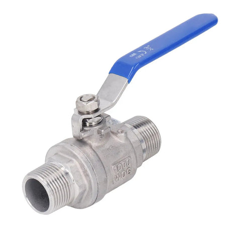 Badass 3/4 Inch 304 Stainless Steel Ball Valve With Npt Male Threads, lever handle, designed for water and oil lines.