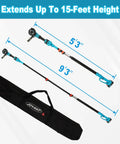 2 In 1 Cordless Telescoping Pole Grinder And Wire Brush With 20V Max Power and adjustable length shown with carrying bag