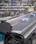 Photoelectric Switch Diffuse Reflection Sensor With 3 Meter Detection Range And Screw Pack Included set on conveyor belt
