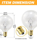 Replacement Wax Warmer Bulbs For Full Size Scentsy Warmers G50 25 Watt Globe G16.5 E12 Base Clear dimensions shown