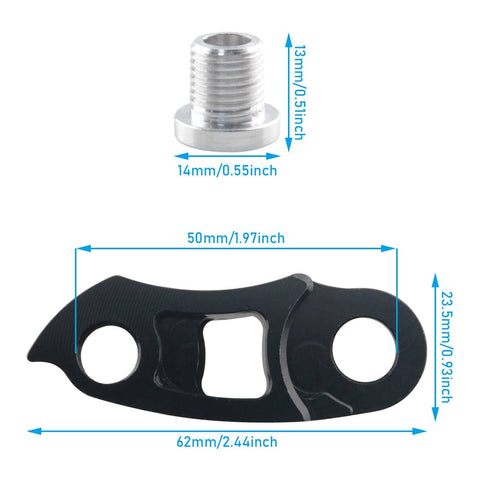 Rear Derailleur Hanger Extension For Bicycle Fits 32T 36T 40T 42T 44T 46T 50T 52T 56T MTB And Road Bikes Tail Hook Extender CNC Aluminum Alloy Black with dimensions