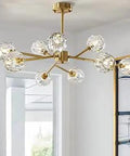 Gold Crystal Sputnik Chandelier With Brushed Brass Body Nine Lights Modern Globe Ceiling Pendant Lighting For Dining Room
