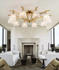 European Luxe Ceiling Chandelier That Slays Rooms With Modern Classic Charm And A Massive 87cm Diameter And Compact 32cm Height With Energy Saving Bulb Socket And Ridiculously Durable Build For Bedrooms Living Rooms Offices Hotel Level Elegance hanging in a stylish living room.