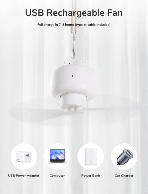 Portable Camping Fan With 8000mAh Battery, Rechargeable Tent Fan With Remote, suspended using hanging hook, USB charging