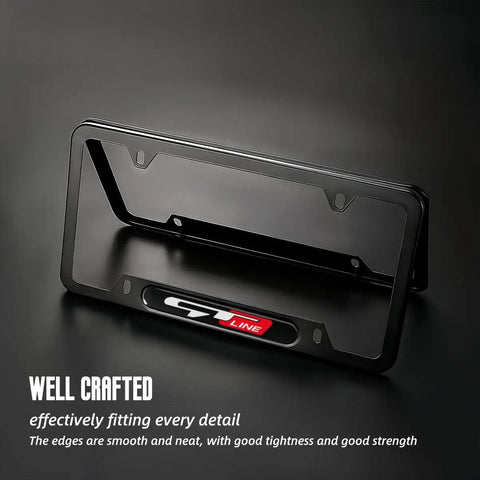 Tough As Nails Black Aluminum License Plate Frames and Covers Kit Built To Last for Picanto Rio K5 Sportage Stinger Soul Proceed GT Line with matte finish displayed on a plain background.
