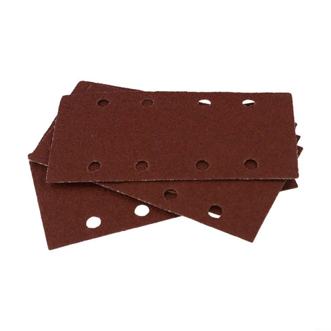 Get This Awesome 20 Pcs Rectangle Sanding Paper Set For Woodworking With 93x185mm Sheets And Sweet Flocking Design Across Assorted Grits Like 40, 60, 80, And 120 For Smooth Shaving And Polishing Magic Without Tearing Your Projects Apart - close-up of 93x185mm sanding sheets with holes.