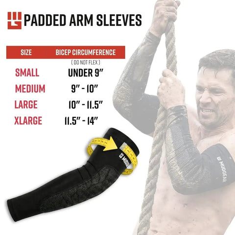 Premium Padded Arm Sleeves With Compression Elbow Protection, Non Slip Sweat Resistant Design, Size Chart and Image