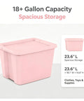 Sick Space Saver Pink Plastic Storage Bin Knocking Clutter Out With 18 Gallon Stackable Tote, 23.6" x 18.1" x 14.6" for dorms.
