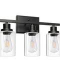 Three Light Black Vanity Light Fixtures With Clear Glass Shades, Dope Modern Wall Sconces for Bathroom, E26 Base, Front View