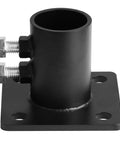 Front view of Beefy Black Chain Link Fence Post Floor Flange Fits 2 3 8 Inch OD Posts 2 And A Half Inch Base With Five Pre Drilled Holes For Quick Mount And Strong Ground Attachment