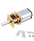 Mini DC Geared Motor With Full Metal Gearbox 3V 5RPM, 0.4kg.cm Torque, showing D-shaped shaft and accessories