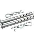Heavy Duty Clevis Pin With R Clip One Quarter Inch By Two And One Half Inch Pack Of Two in steel, silver tone, for DIY projects.
