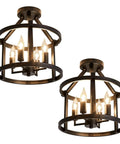 2-Pack Semi Flush Mount Ceiling Light Fixture Farmhouse Matte Black Metal With Open Drum Shade