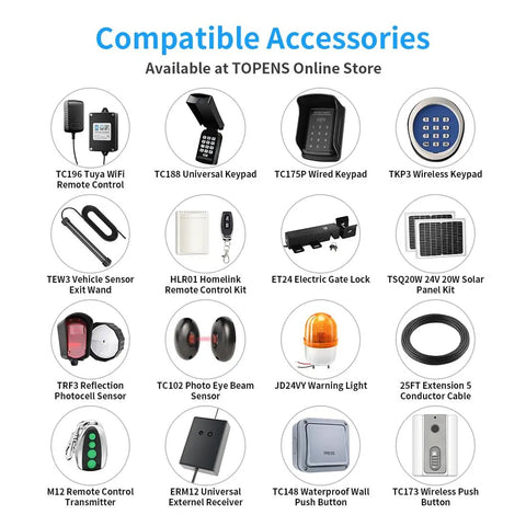 Compatible accessories for Dual Swing Gate Opener For Medium-Duty Gates Up To 16 Ft Per Arm AC Powered Driveway Gate Operator