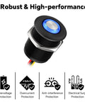 Built Tough 12 Volt Light Dimmer PWM Switch For RV And Boat Featuring Sleek Blue Backlight with overcurrent protection features.