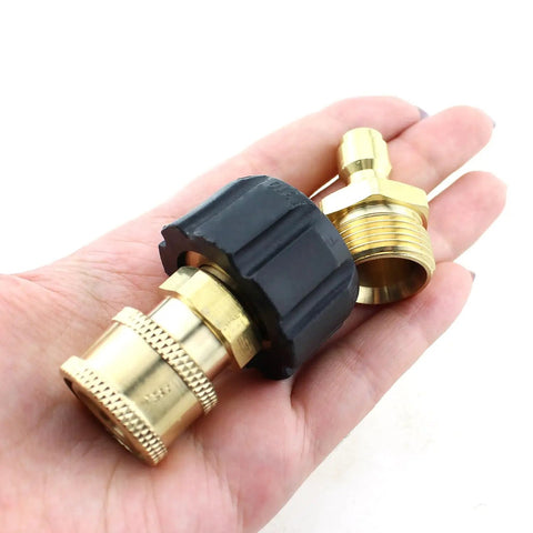 Two Pack M22 14mm Male To Quarter Inch Plug And M22 14mm Female To Quarter Inch Socket High Pressure Washer Adapter Brass Fitting
