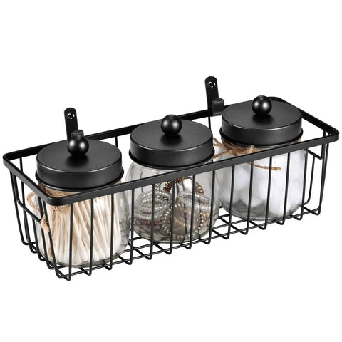 Farmhouse Metal Wire Bathroom Storage Organizer Baskets Two Pack Space Saving Declutter For Cabinets Shelves Closets
