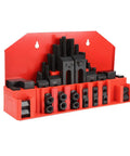 Built Tough Heavy Duty 58-Piece T-Slot Clamp Kit with hardened plates and M10 bolts in red organizer for 12mm desktop slots