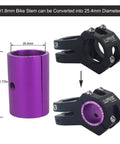 Bike Handlebar Shim 25.4mm To 31.8mm Aluminum Alloy Stem Adapter 6061 Lightweight 33g Easy Install Anti Corrosion 45mm Wide Fit For Mountain And Road Bikes Purple Finish with dimensions and components shown.