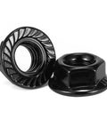 M6 X 1.0Mm Serrated Flange Hex Lock Nuts 100 Piece Pack 304 Stainless Steel Full Thread Corrosion Resistant Hardware Fasteners in black finish.