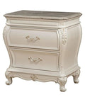 Timeless Tradition Nightstand With Granite Top In Pearl White Veneer, Full Extension Drawer Glides, decorative wood carvings
