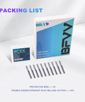 10 Pack CNC Straight Router Bits 1/8 Inch Shank 2 Flute Carbide Straight Milling Cutter With DLC Coating next to packaging