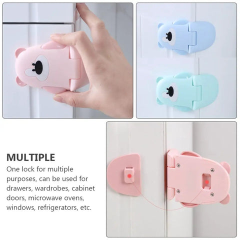 Bear shaped childproof cabinet locks three pack for drawers and doors adhesive easy install 90 degree curvature safety latches