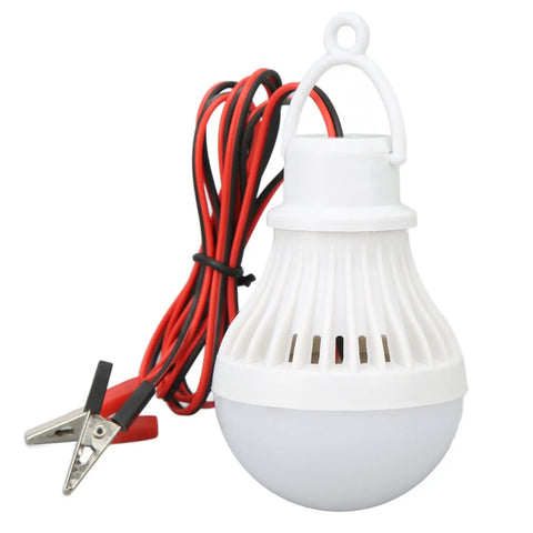 LED Camping Lantern With 5W Clamp Power Supply Portable 12V 400LM Tent Light with red and black cables and hook