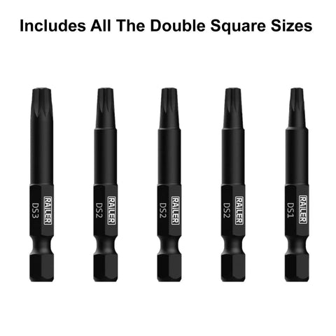 Double Square 8 Point Star Bit Set, 5pc S2 Steel, 2 Inch 8 Spline Fastener Drive Bits With Handy Storage Bit Holder, front view