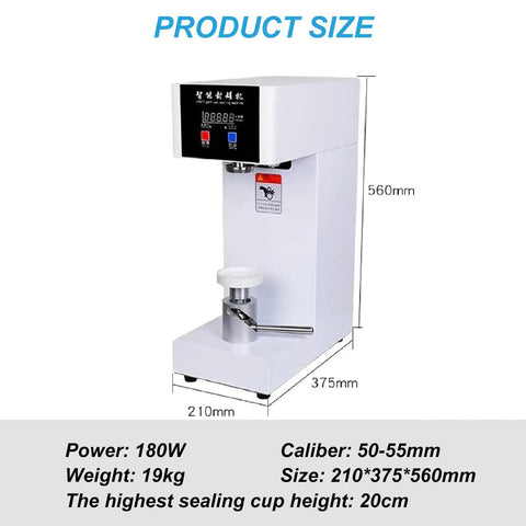 Commercial Electric Cup Sealer Machine For Glass And Plastic Cups Semi Automatic Heat Sealing System with size and specifications.