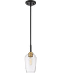 Sagamore Mini Pendant Ceiling Light In Earth Black With Brass Accents, glass shade, single bulb, industrial modern design