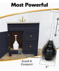 Top Tier Beehive Styled Toilet Plunger With Durable Fifteen Inch Grip And Six Inch Rubber Suction Cup shown under sink.