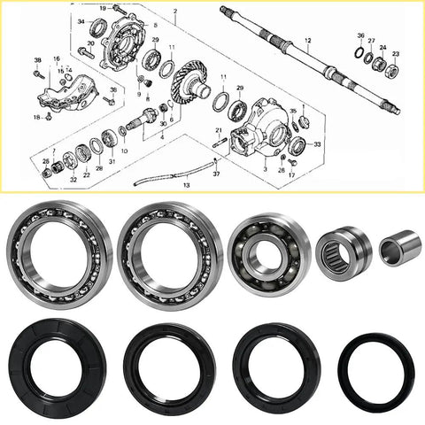 Honda Rear Differential Bearings Seals Kit For FourTrax 300 TRX300 TRX300FW 1988-2000 with bearings, seals, O-rings, diagram
